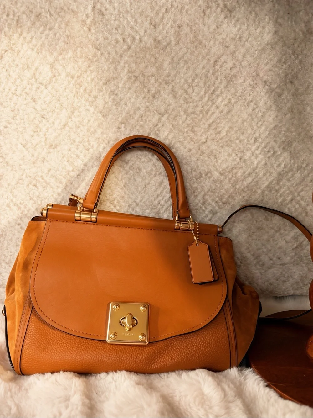 Coach Cognac Leather Satchel with Gold Hardware